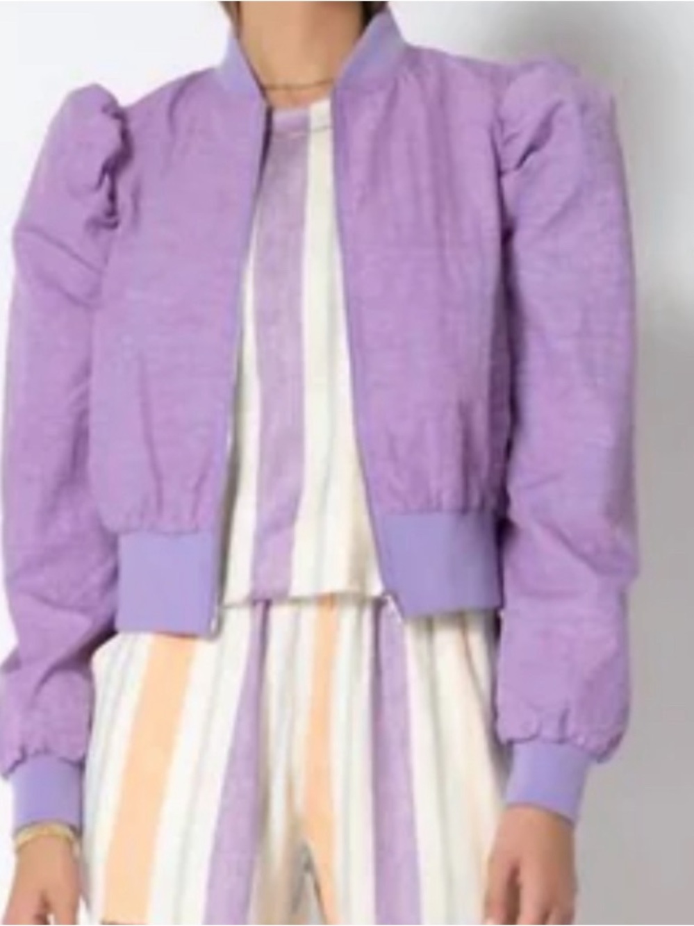 EUC Tart Collections Lavender Puff Sleeve Bomber Jacket, Size Small
